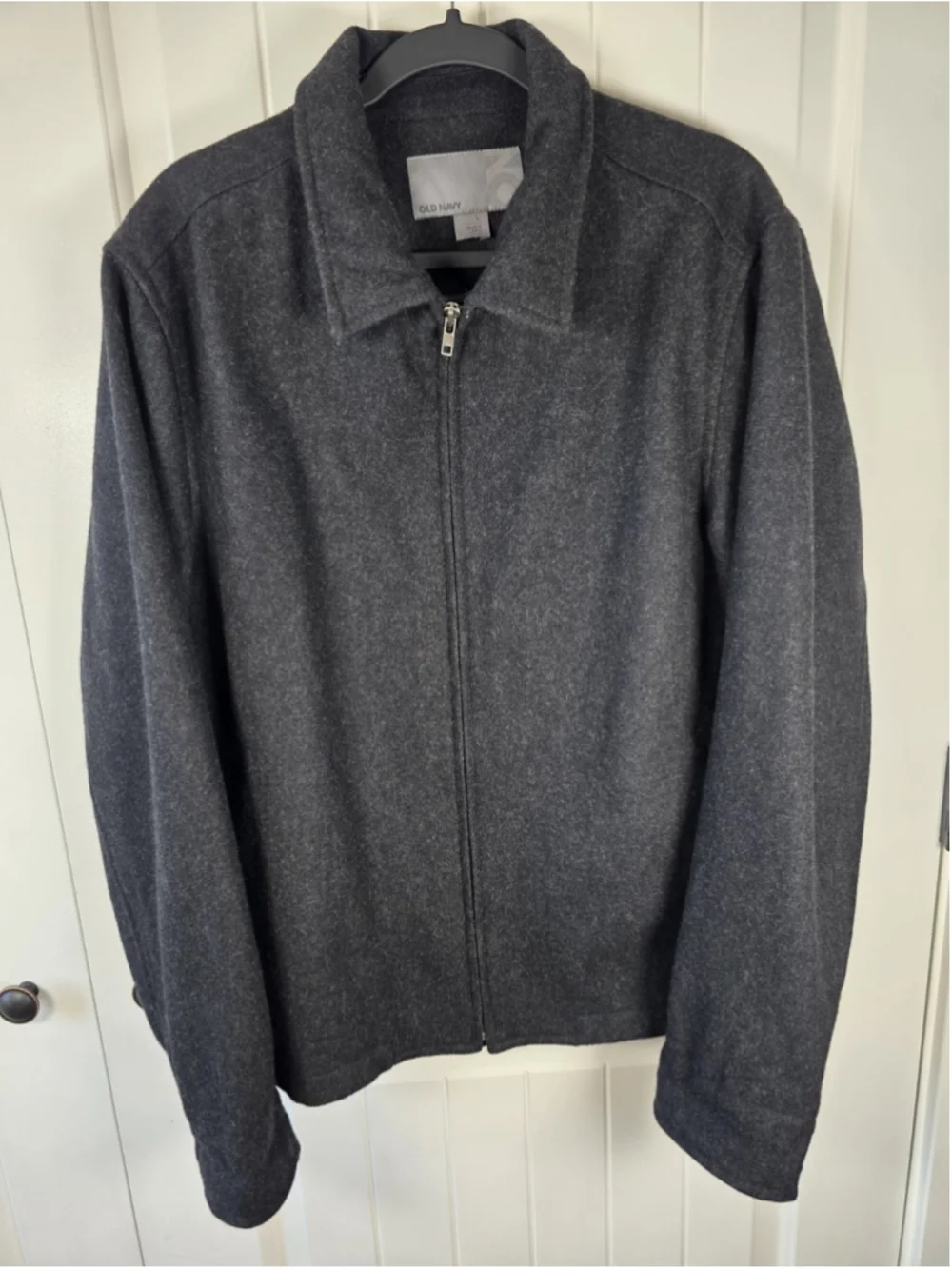 Old Navy Wool Blend Zip Jacket Mens Sz L Large Charcoal Gray Lined Coat Casual